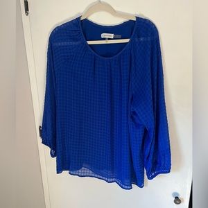 Calvin Klein Shirred Sheer Check Blouse